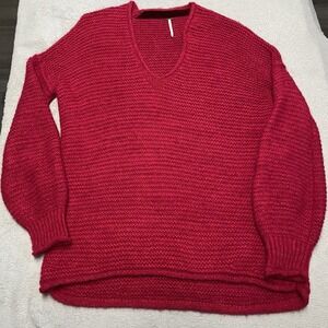 Free People All Mine Alpaca Blend Sweater Womens XS Red Slouchy Oversized